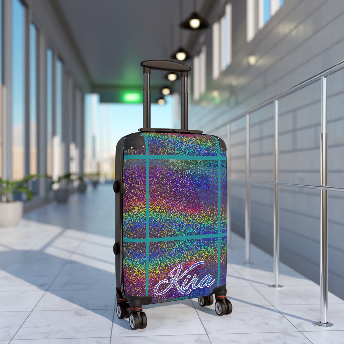 Personalized Name Holographic Glitch Pattern Print Suitcase Colorful Travel Luggage: WARNING - May Cause Uncontrollable Compliments