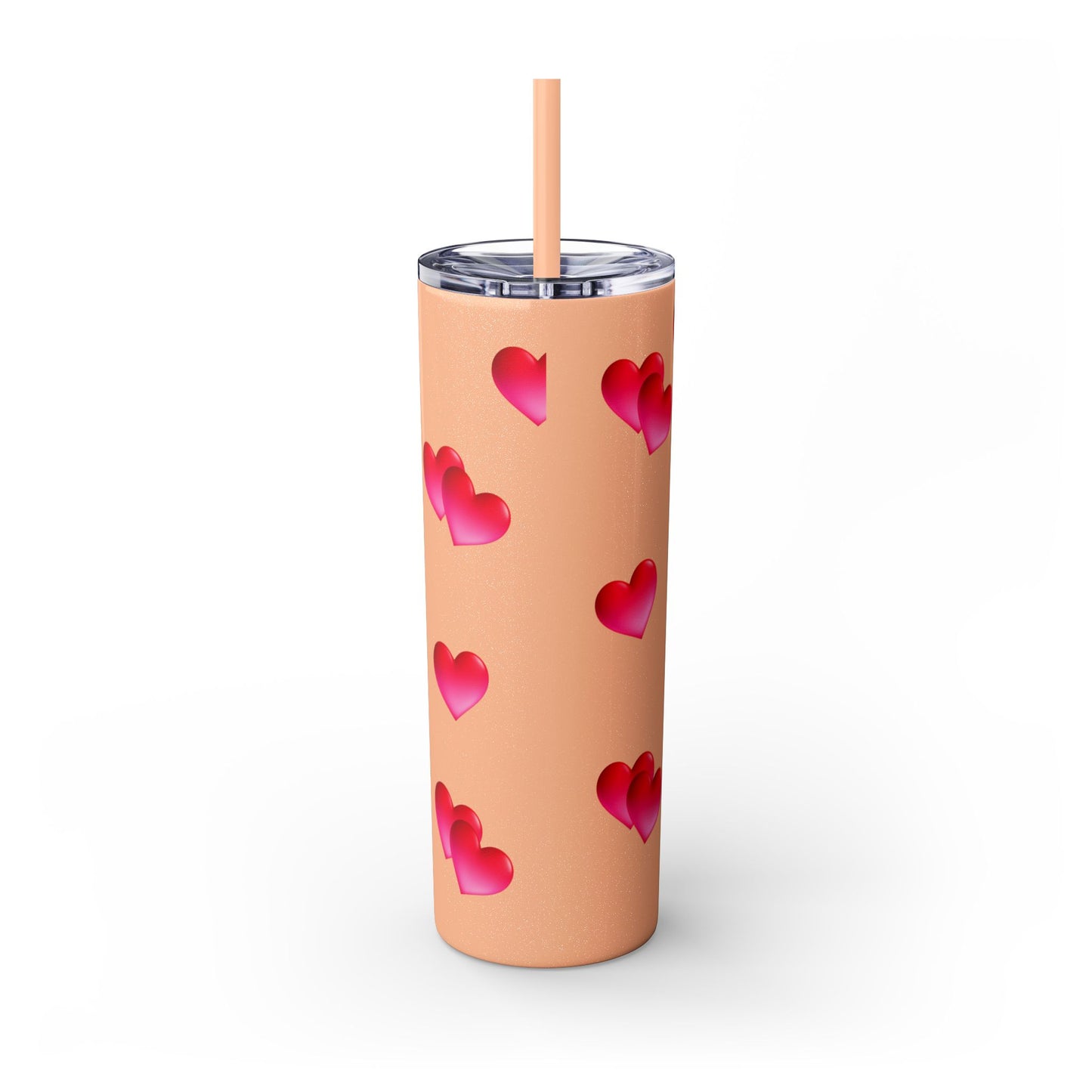 Gepasmaakte Glitter 20oz Dun Tumbler met Pienk Hartpatroon — [Jou Naam Hier]