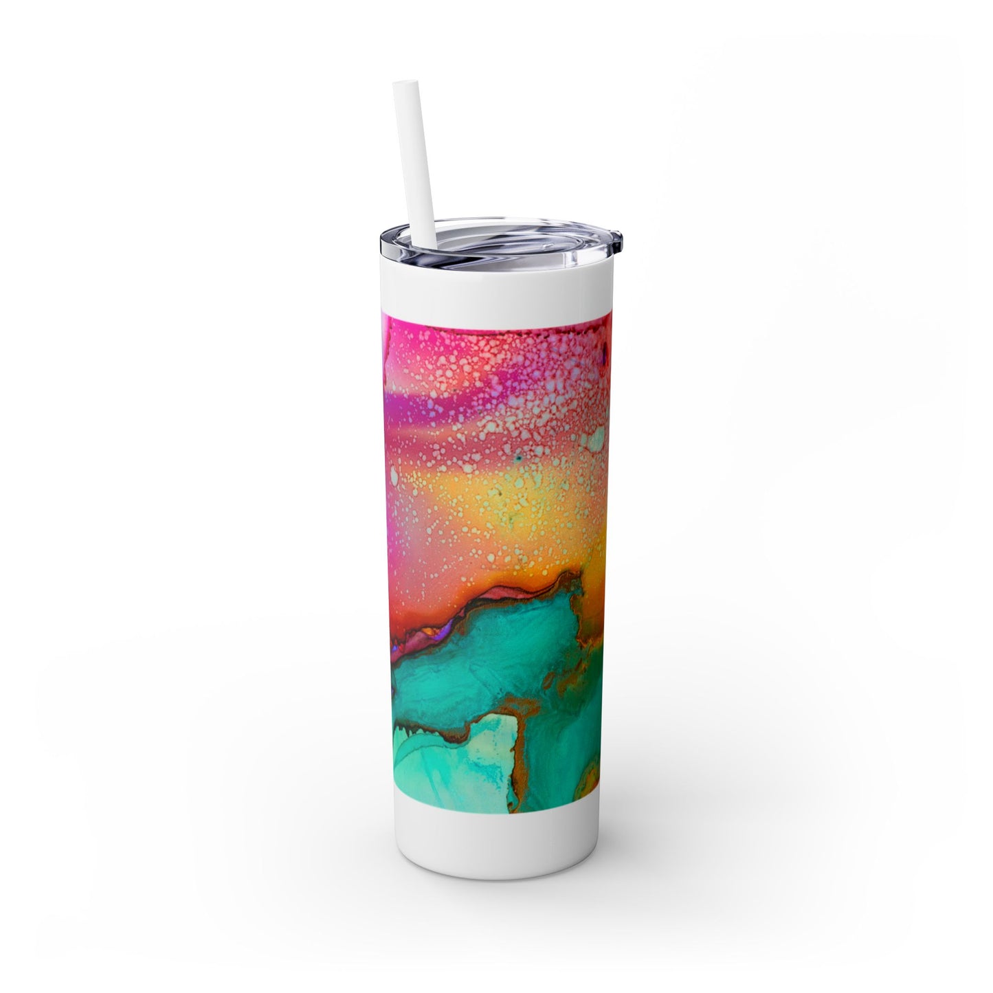 Beautiful Watercolor Splatter Skinny Tumbler with Straw - 20oz, Vibrant Colorful Drinkware for Every Occasion, Perfect Gift for Friends, Reusable Travel Mug, Water [...]