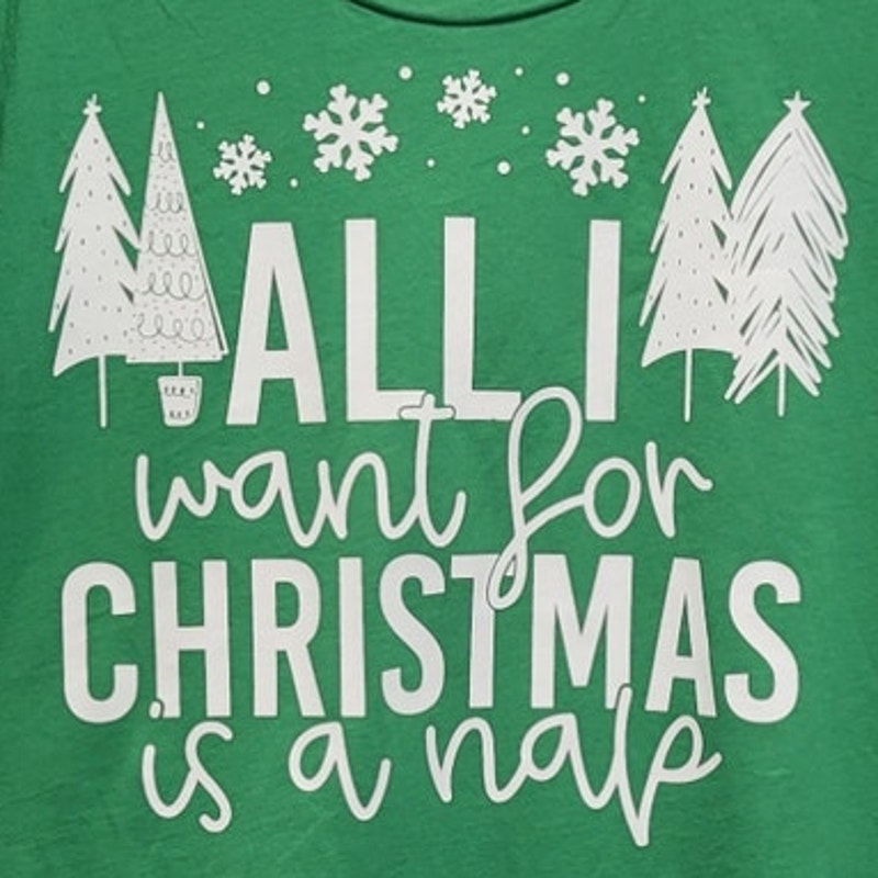 Hand Printed Upcycled Womens XXL All I Want For Christmas Is A Nap Tee Shirt
