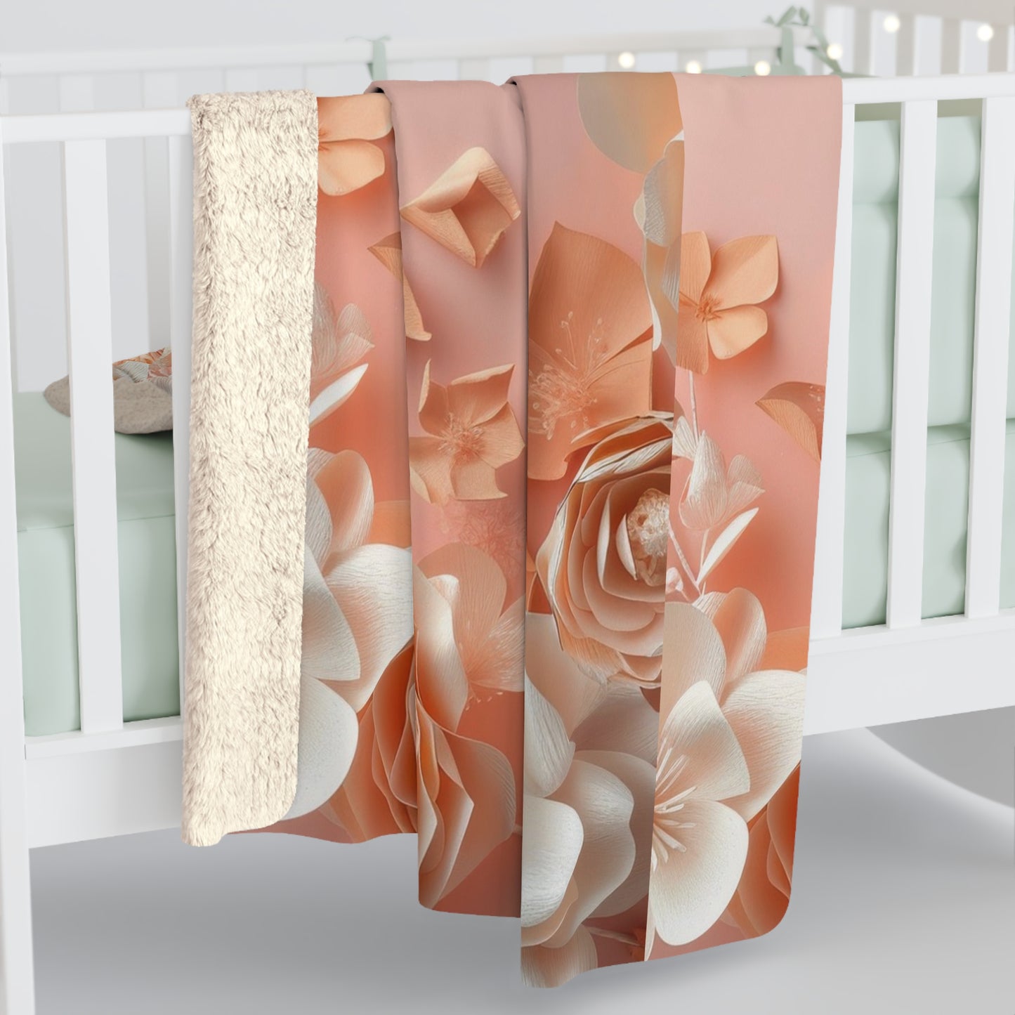 Blush Rose Floral Sherpa Blanket Peach Vintage Flower Pattern