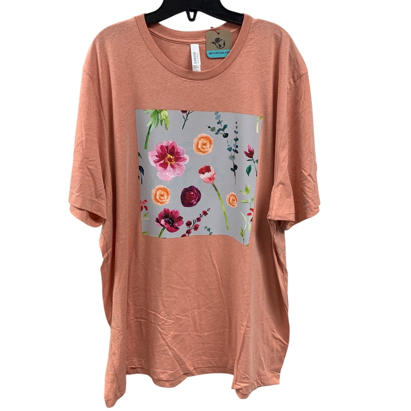 New Hand Printed Womens 3XL Heathered Floral Flowers Short Sleeve Tee Shirt
