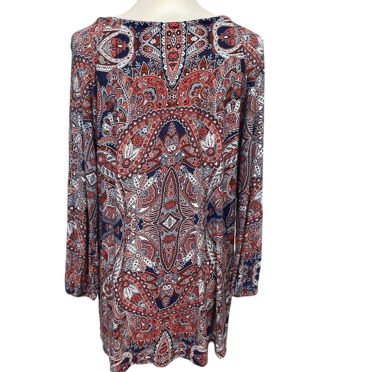 CB Womens XL 3/4 Sleeve Keyhole Front Boho Paisley Floral Flowy Rayon Blend Top
