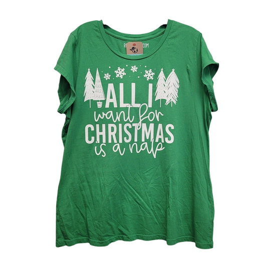 Hand Printed Upcycled Womens XXL All I Want For Christmas Is A Nap Tee Shirt
