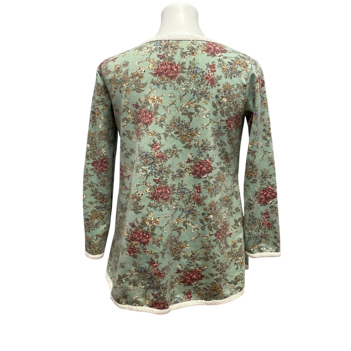 OJT Womens Medium Long Sleeve Crew Neck Floral Cotton Blend Top w Pockets