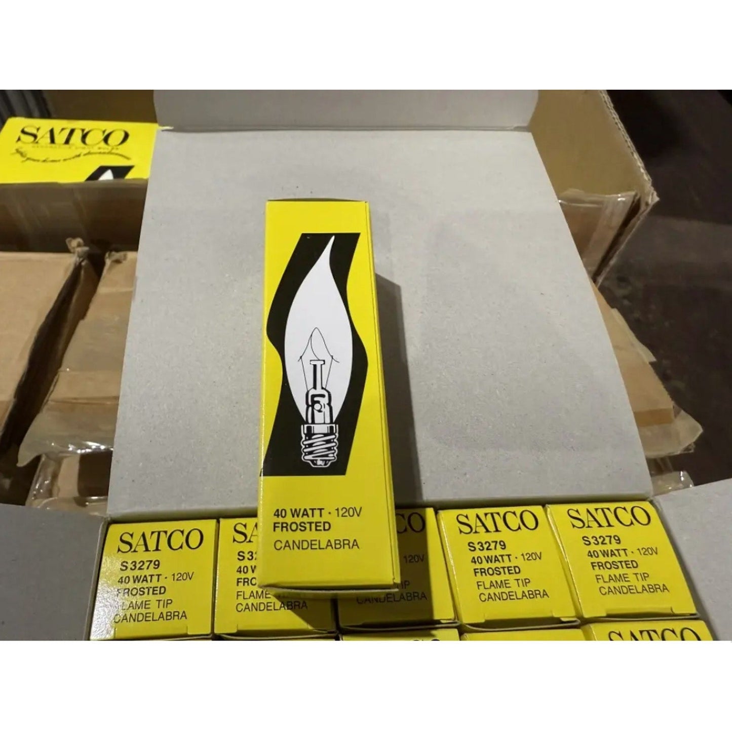 Satco S3279 Candelabra Base Bulbs 40W 120V Frosted Flame Tip Pack of 25