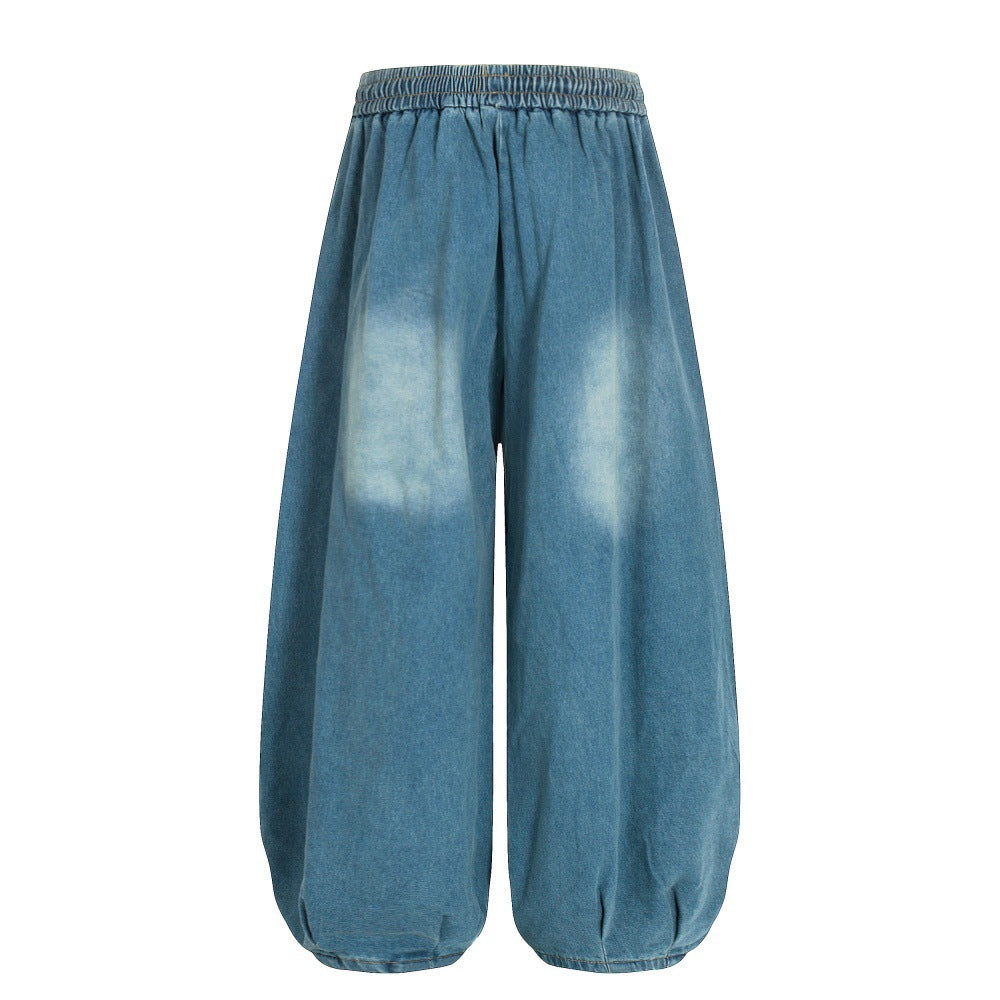 Color blocked white pleated denim wide leg pants