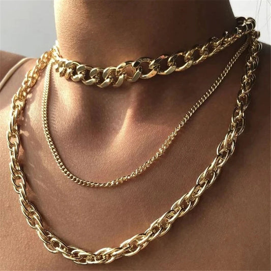 Fashion Vintage Gold Color Punk Geometric Thick Chain Collar Necklace For Women Female Multilevel Jewelry Gift Wholesale