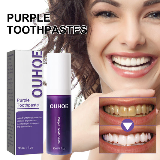 Purple Whitening Toothpaste, Clean Stains Gums Care Breath Fresh White Toothpaste