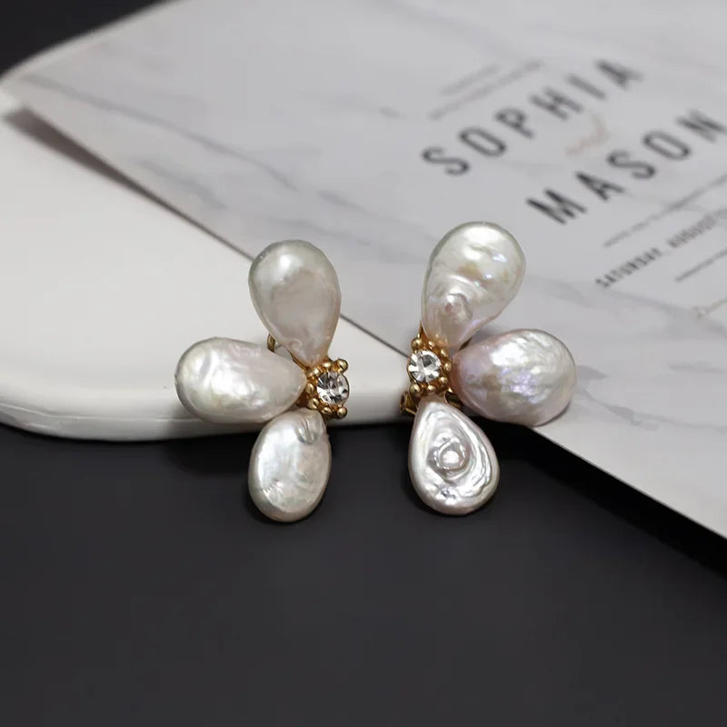 Handmade Irregular Natural Baroque Pearl Flower Petal Earrings Earrings for Women Elegant Pearl Wedding Jewelry Gift