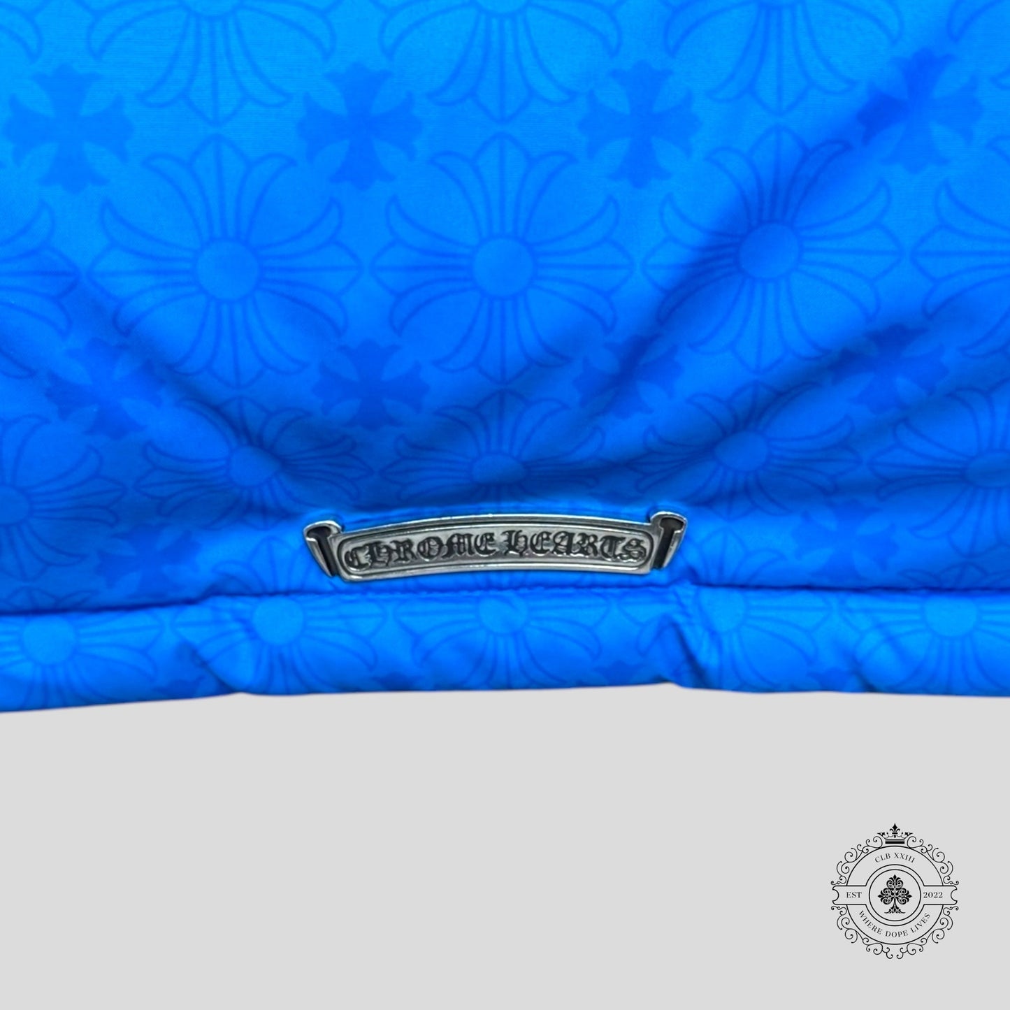 Chrome Heart Plus Pattern Puffer Jacket in Blue