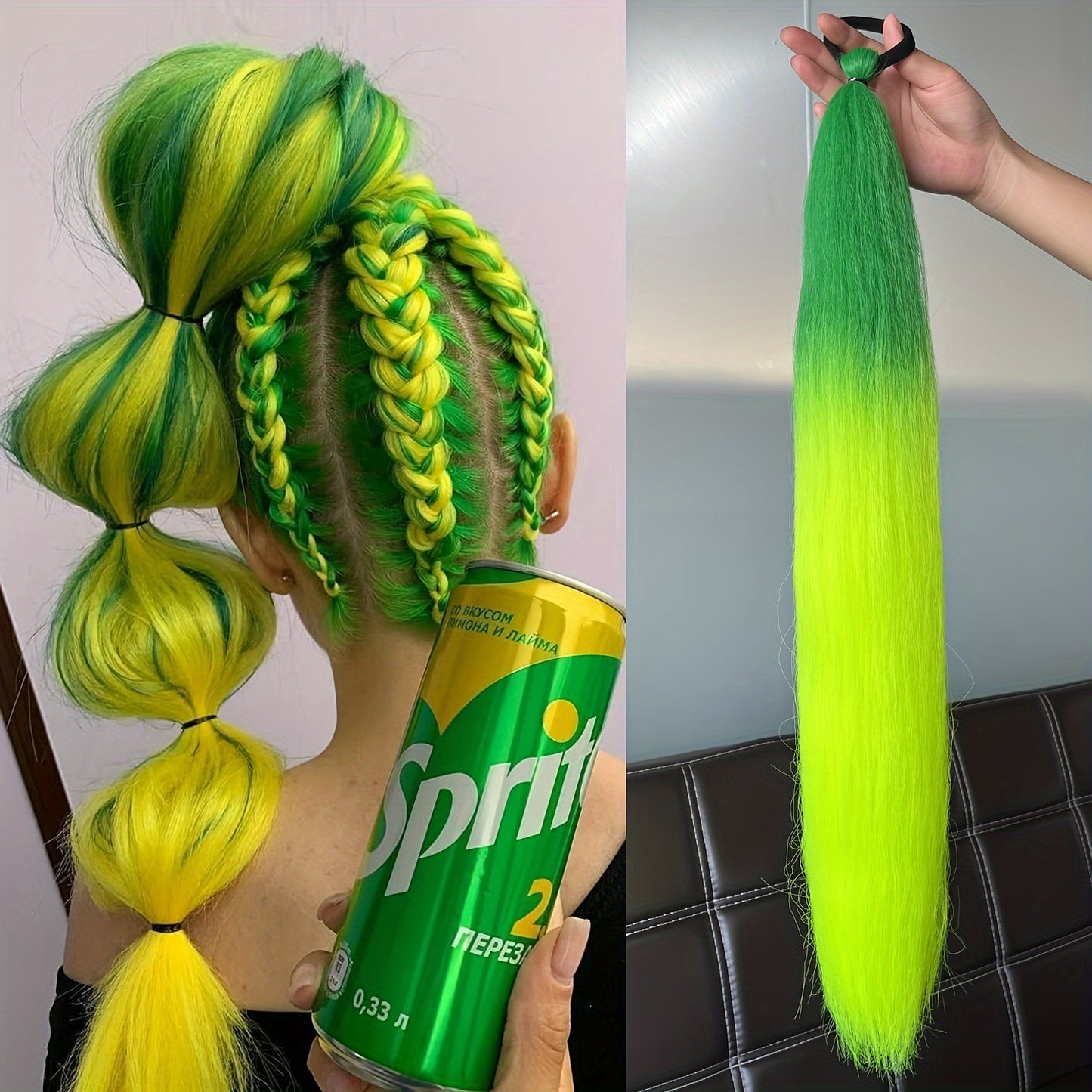 2-piece set of girls' rubber band ponytail wig boxing braid colorful elastic rope braid ponytail wig hair extensions