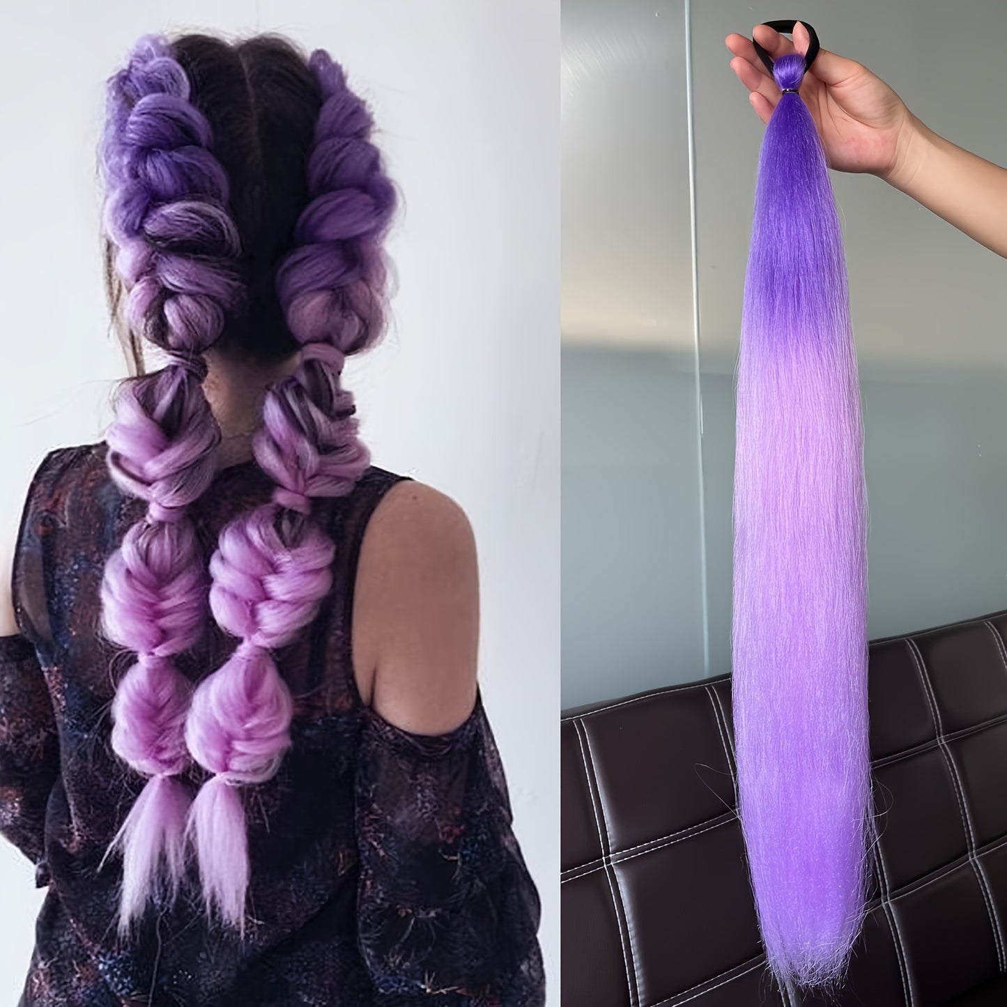 2-piece set of girls' rubber band ponytail wig boxing braid colorful elastic rope braid ponytail wig hair extensions
