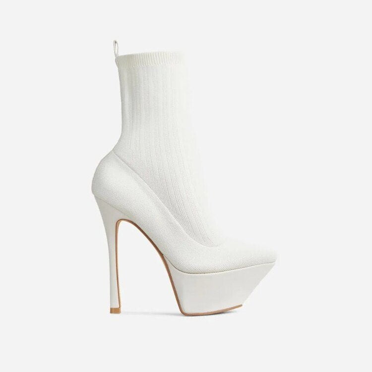 New High heel 13cm Stiletto Heel Sock Boots Long Pointed Toe Sexy Women Fashion Nightclub Ankle Boots 44