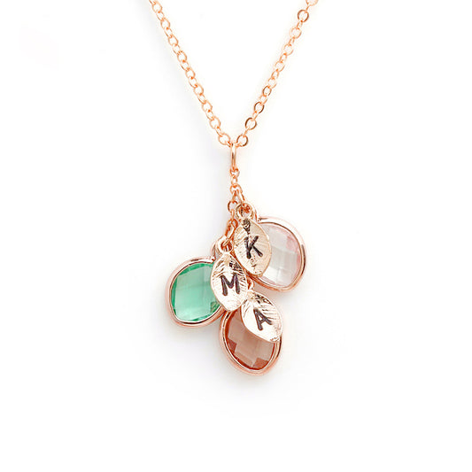 12-color water drop birthstone leaf lettering diy necklace holiday gift