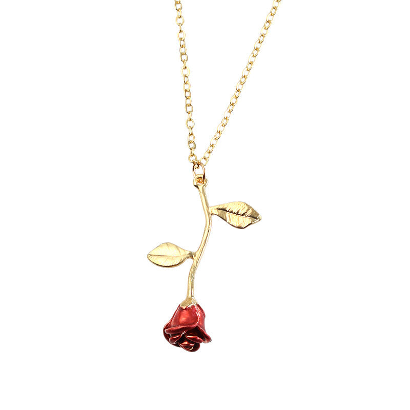 Creative red rose pendant necklace for girlfriend Valentine's Day gift