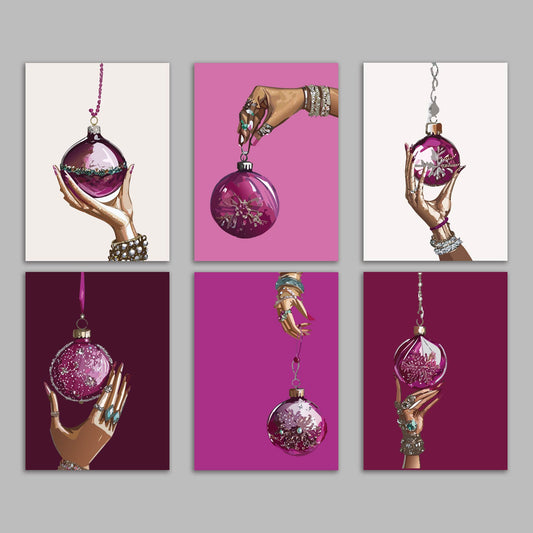 Elegant Hands Christmas Ornament Greeting Cards, Set of 24