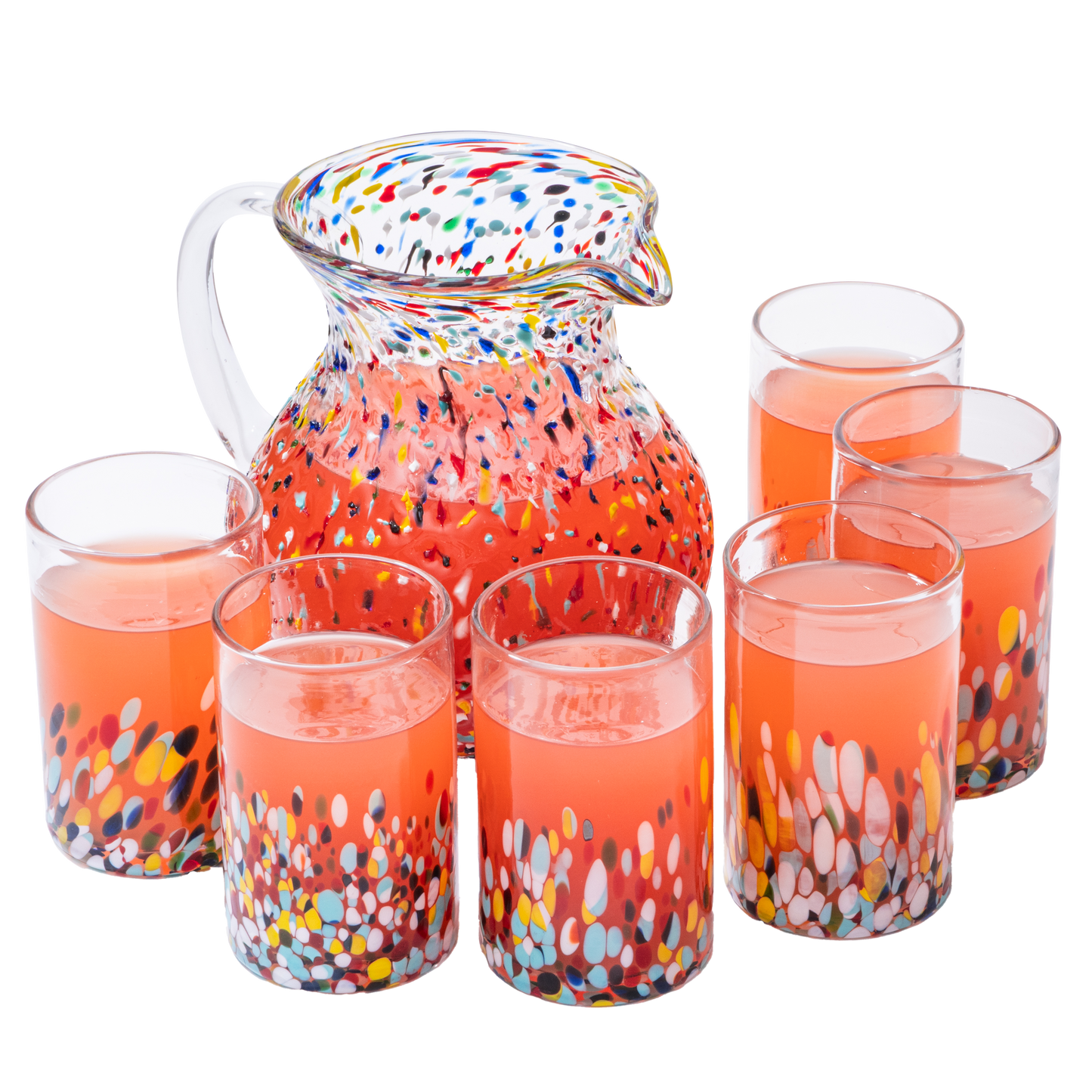 The Wine Savant Hand Blown Mexican Drinking Glasses and Pitcher – Set of 6 with Mexican Confetti Design (14 oz each) and Pitcher (84 Ounces) (Confetti)-0