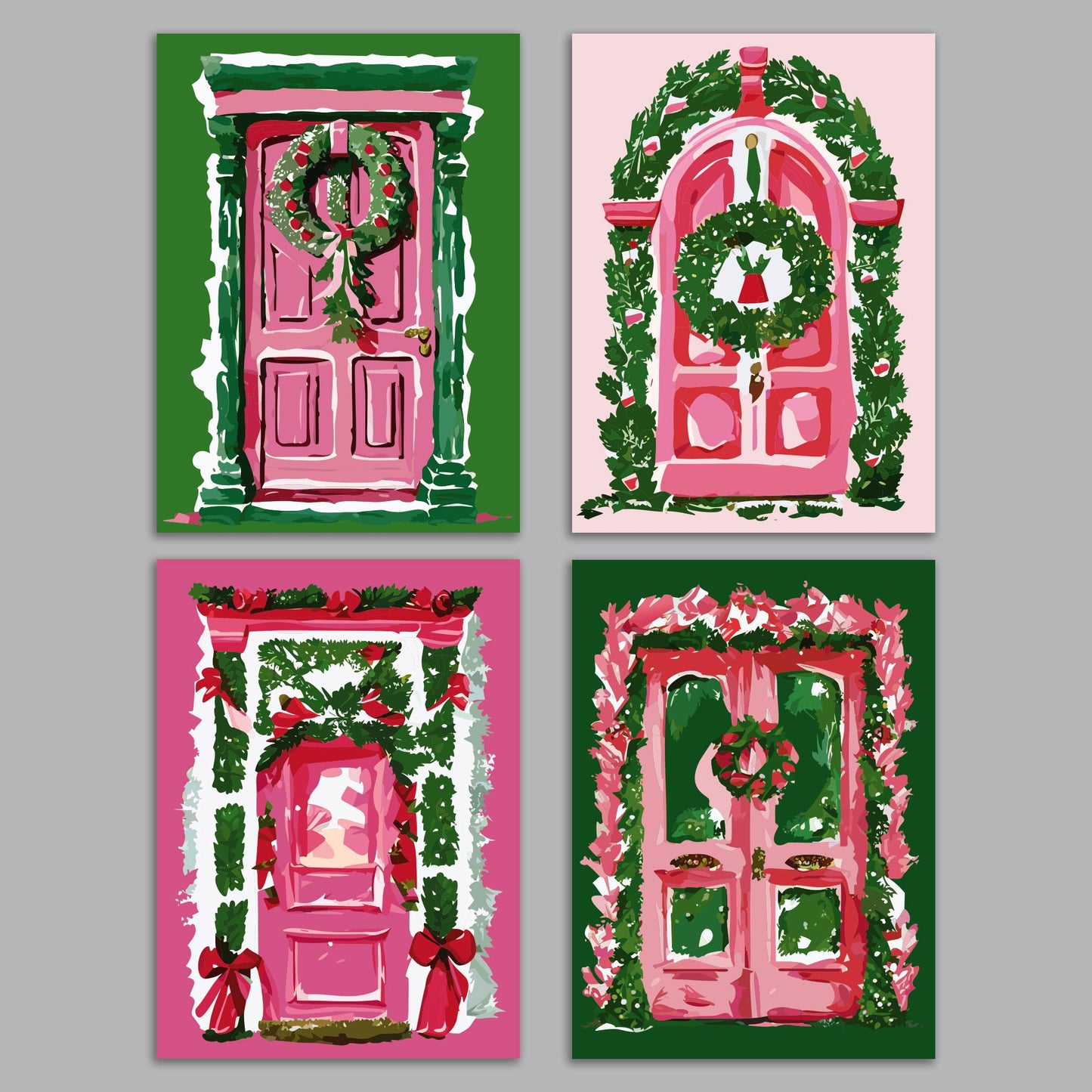 Nostalgic Christmas Front Door Greeting Cards, Set of 24