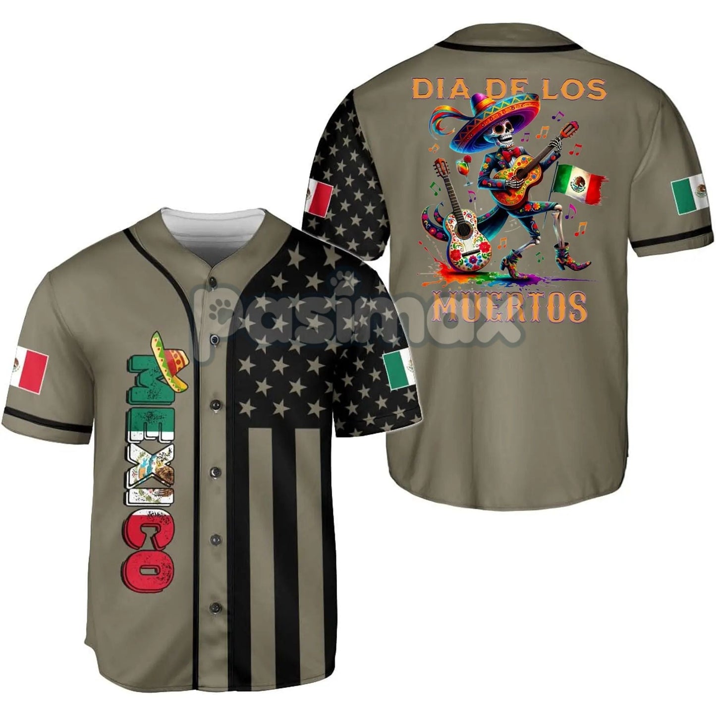 Mexico Día de los Muertos Baseball Jersey – Day of the Dead Skeleton Guitar Shirt, Festival Jersey Top
