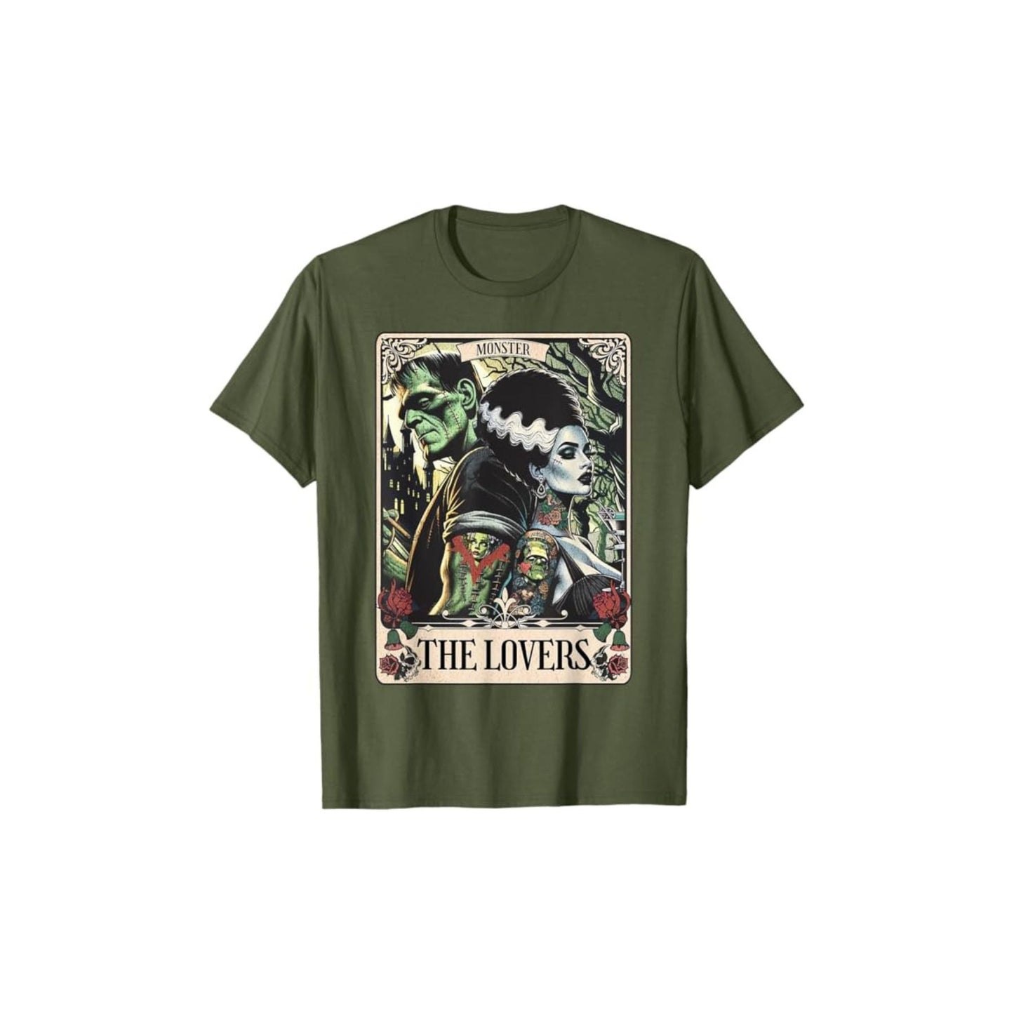 Frankenstein & Bride The Lovers Tarot T-Shirt - Gothic Horror Tee, Occult Fan Apparel