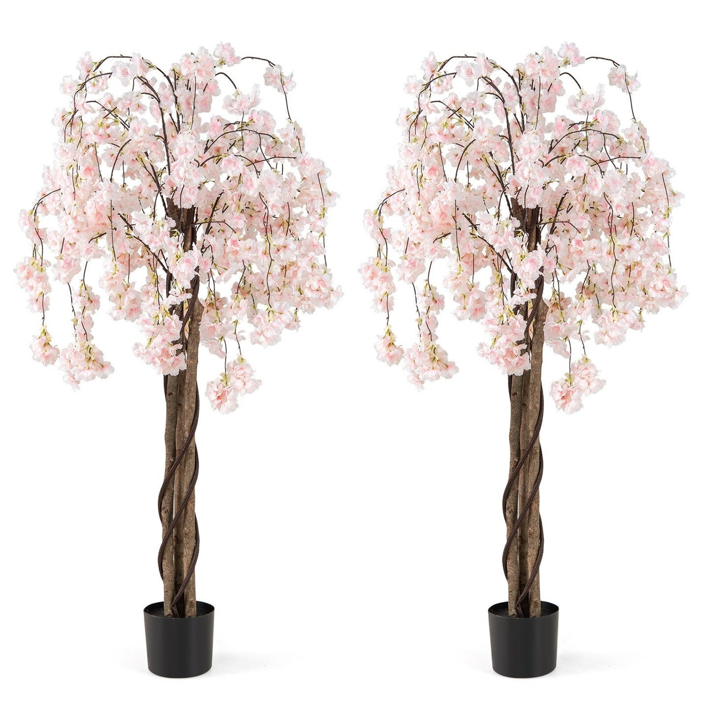 5.5 FT Tall Artificial Cherry Blossom Tree with Pink/White Flowers 2 Pack