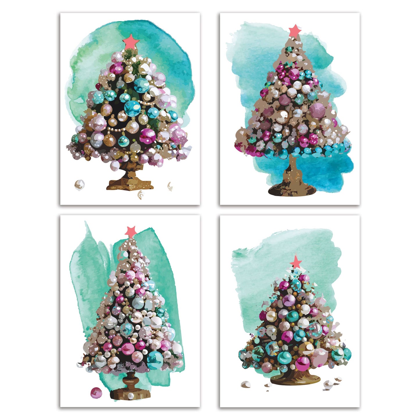Christmas Tree Greeting Cards, Set of 24