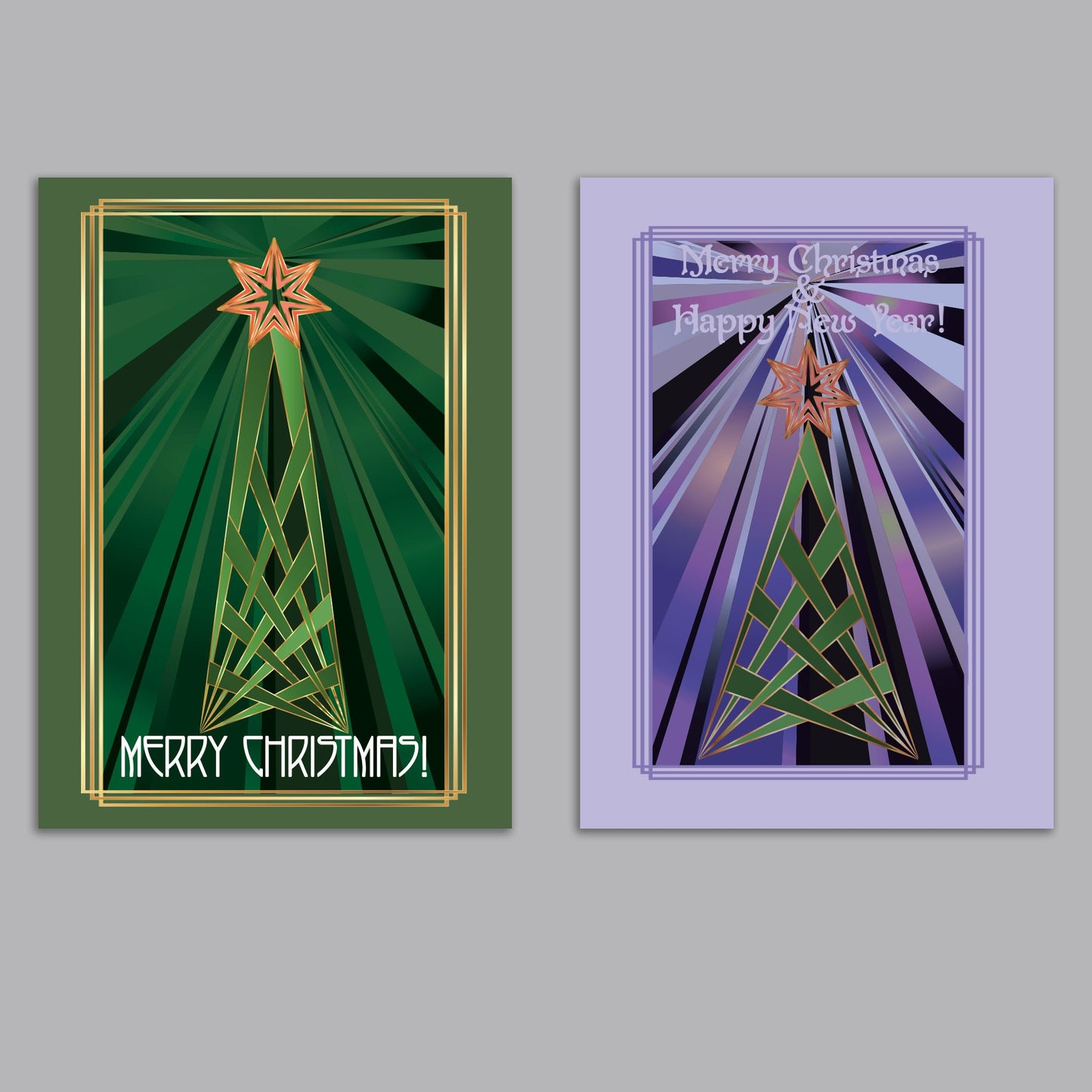 Nouveau Noel Christmas Tree Greeting Cards, Set of 24