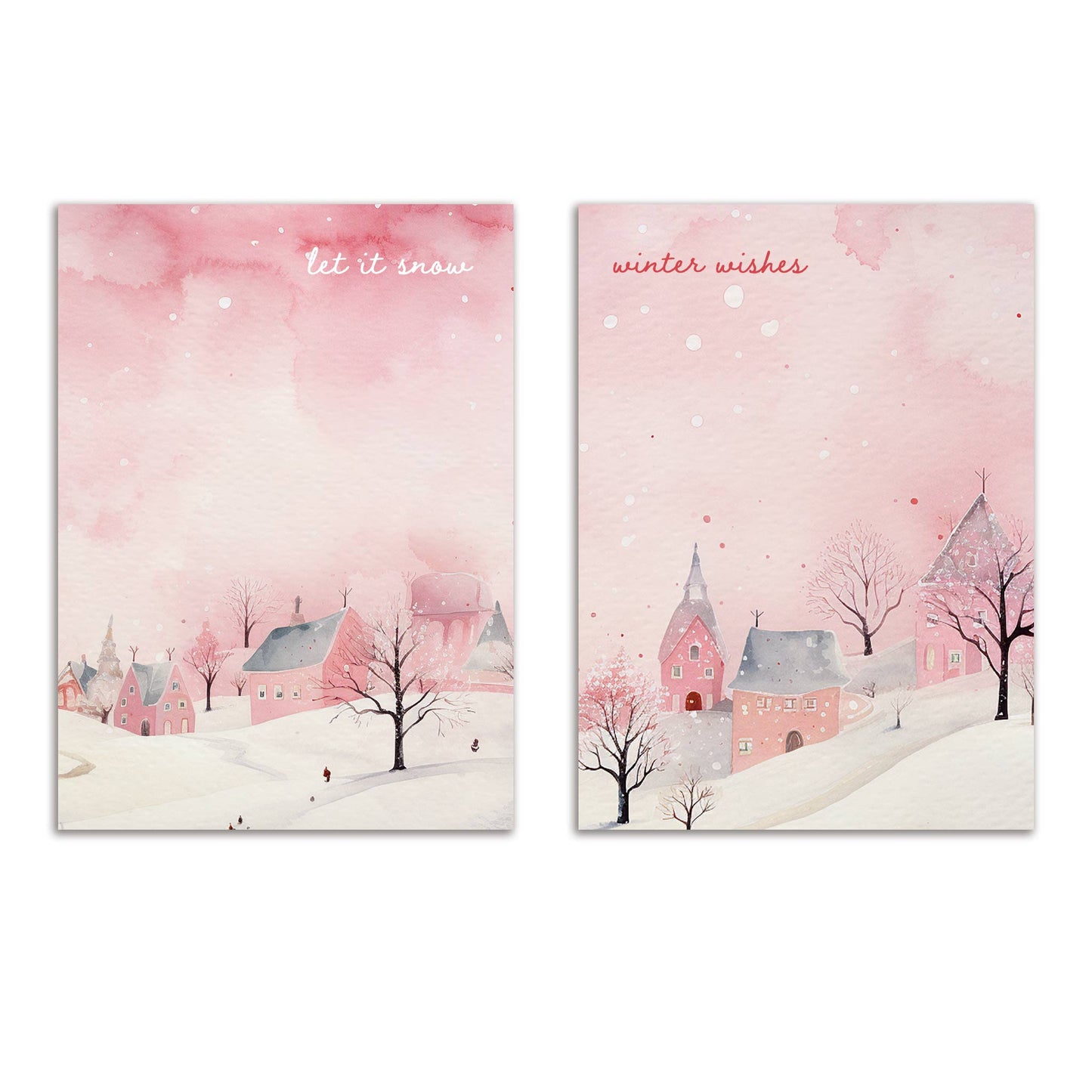 Pink Village Holiday Cards, Set of 24