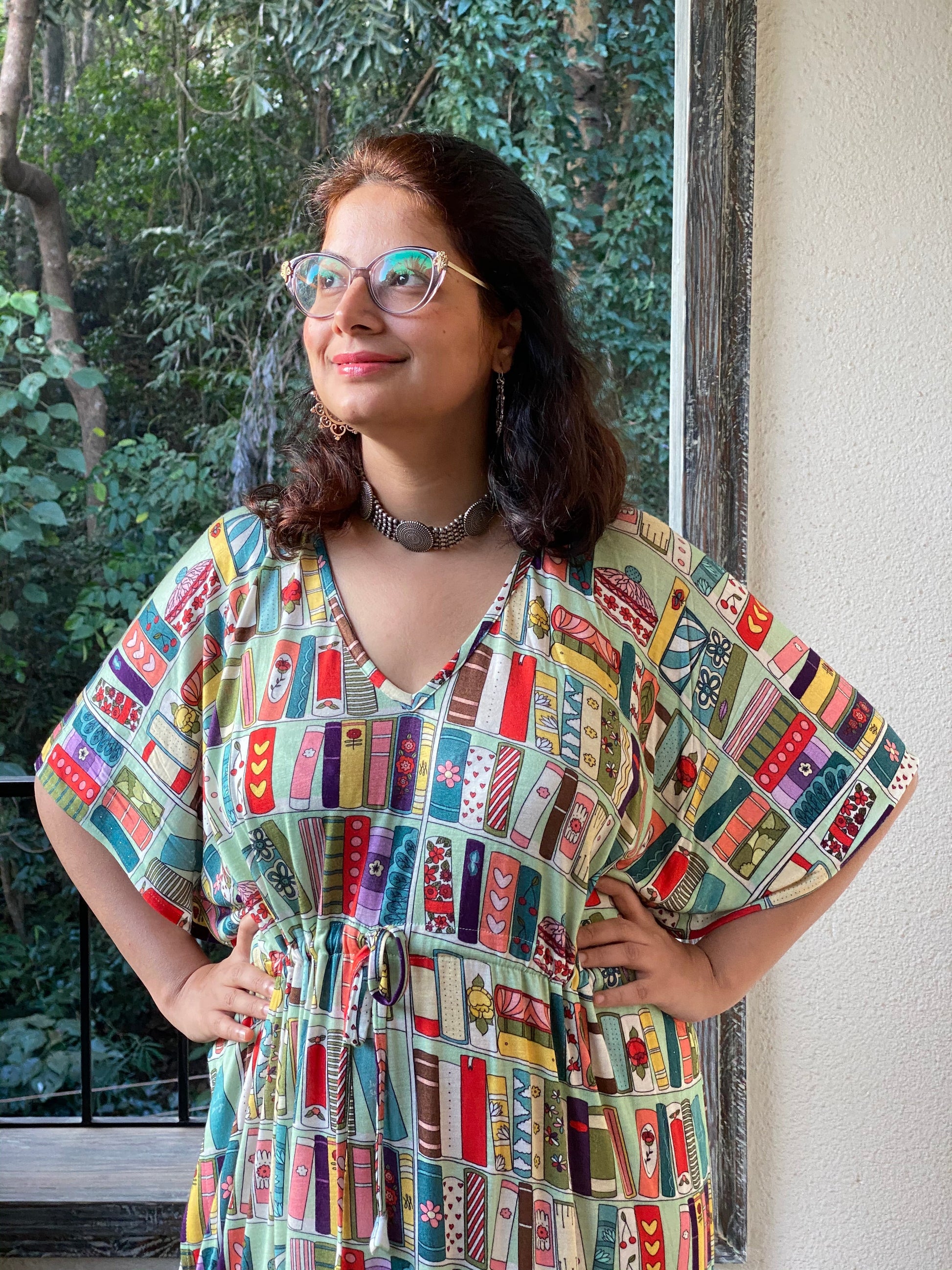 Books make me happy "Timeless" Style Caftan | Soft Jersey Knit Organic Cotton | Perfect Loungewear House Dress-4