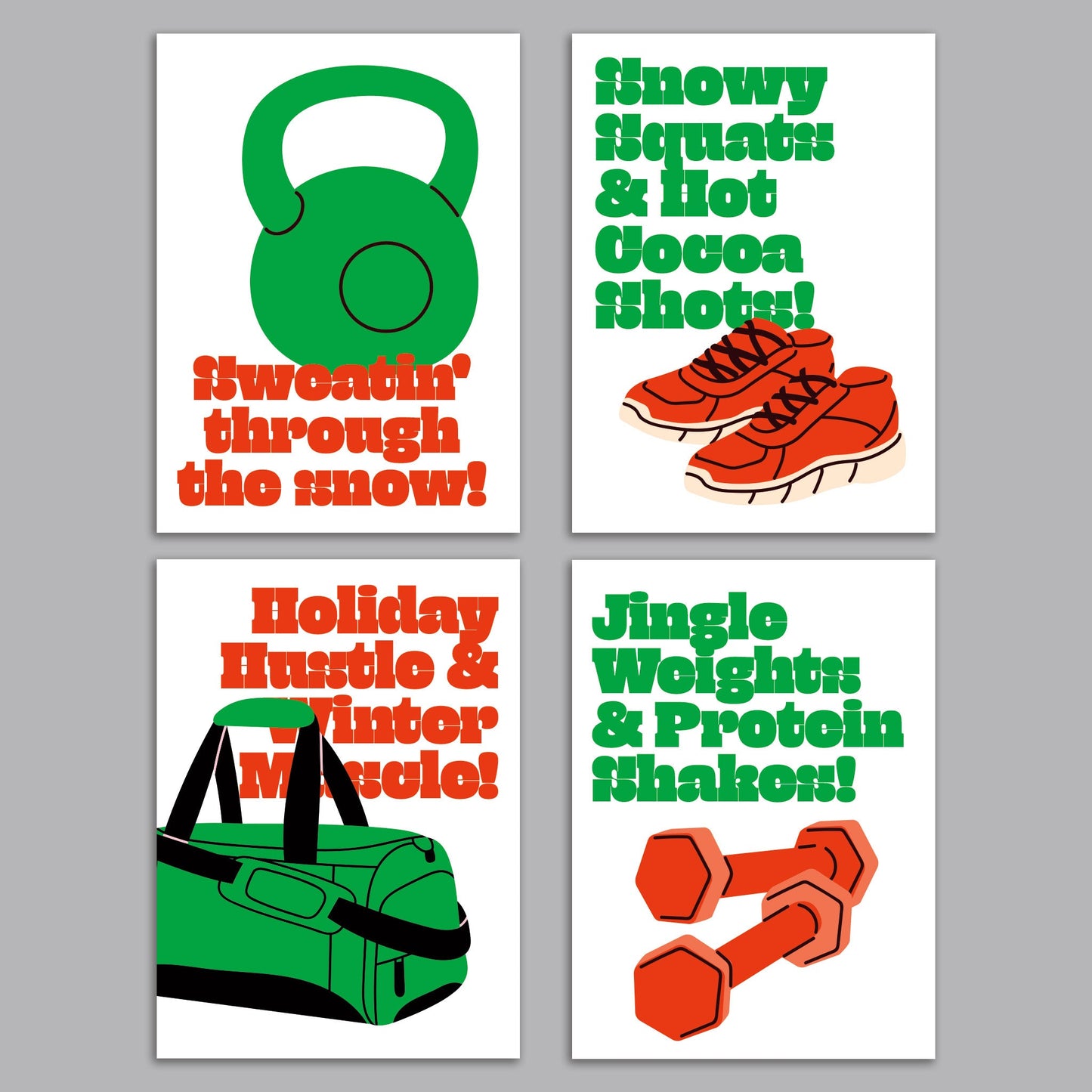 Gym and Fitness Christmas Greeting Cards, Set of 24