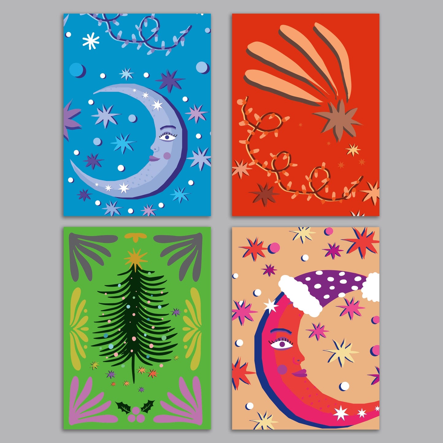 Celestial Moon and Star Holiday Greeting Cards, Set of 24