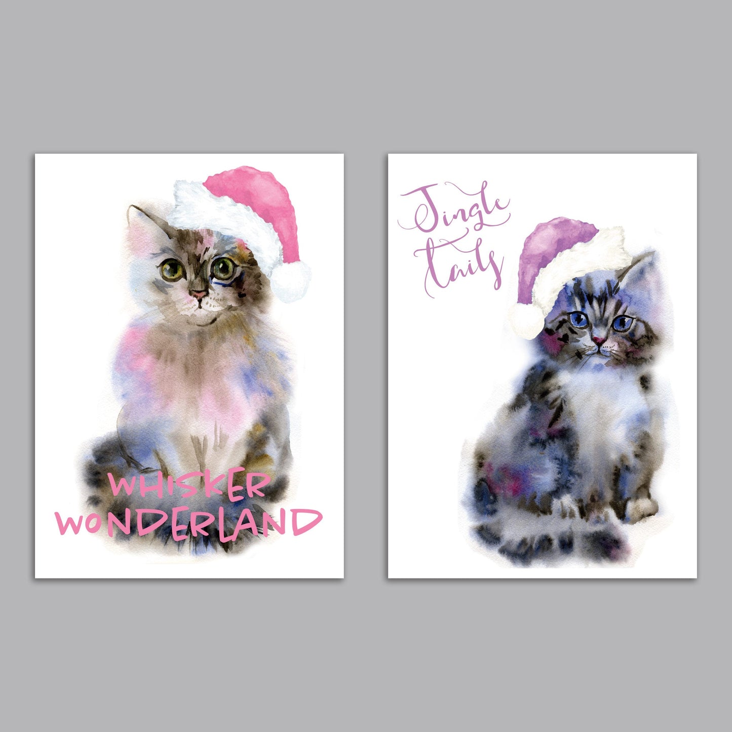 Watercolor Cat Holiday Greeting Cards, Set of 24