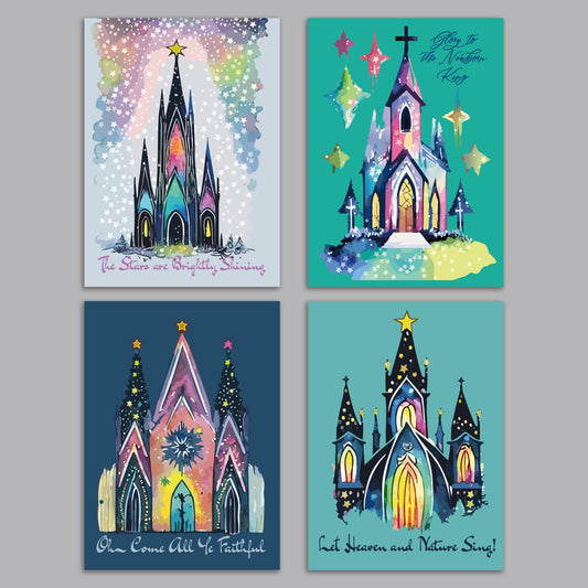 Whimsical Church Christmas Greeting Cards, Set of 24