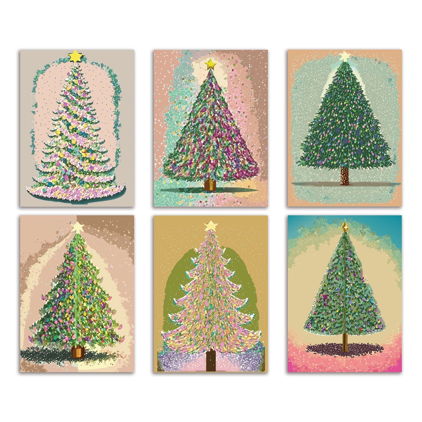 Impressionist Holiday Tree Greeting Cards, Set of 24