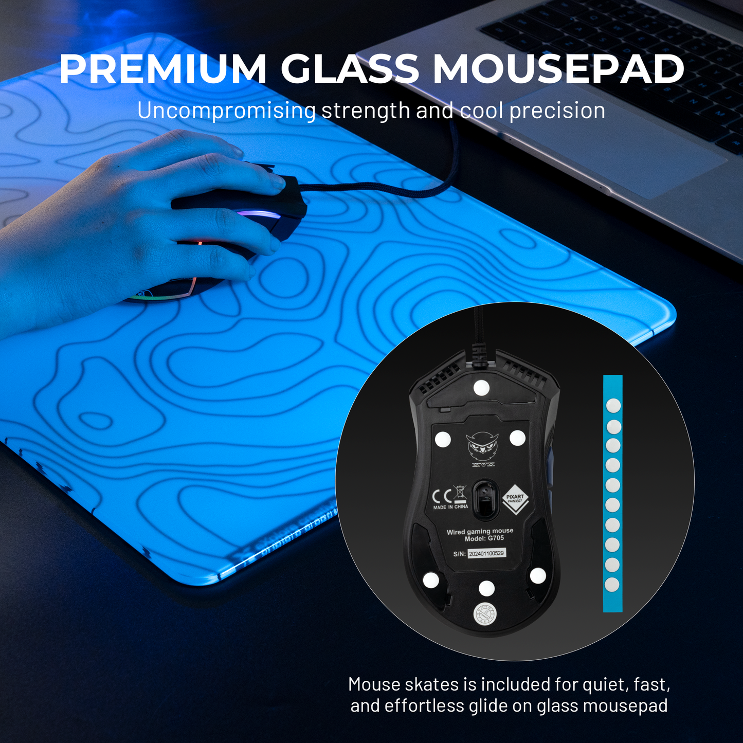 XVX SpacePad Tempered Glass Gaming Mouse Pad with Anti-Slip Rubber Base