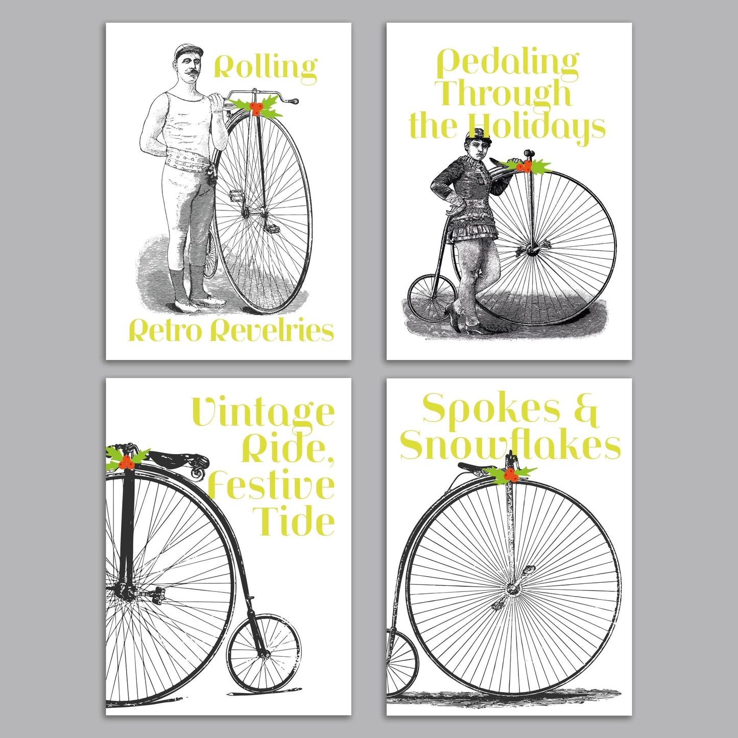 Nostalgic Bicycle Christmas Greeting Cards, Set of 24