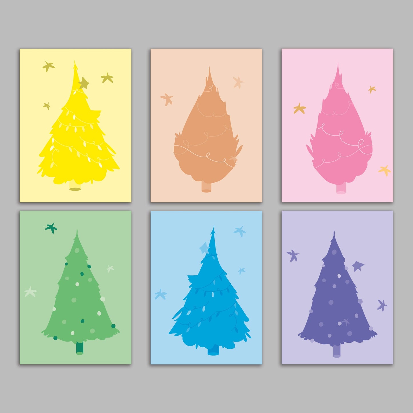Pastel Christmas Tree Greeting Cards, Set of 24