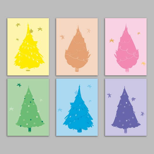 Pastel Christmas Tree Greeting Cards, Set of 24