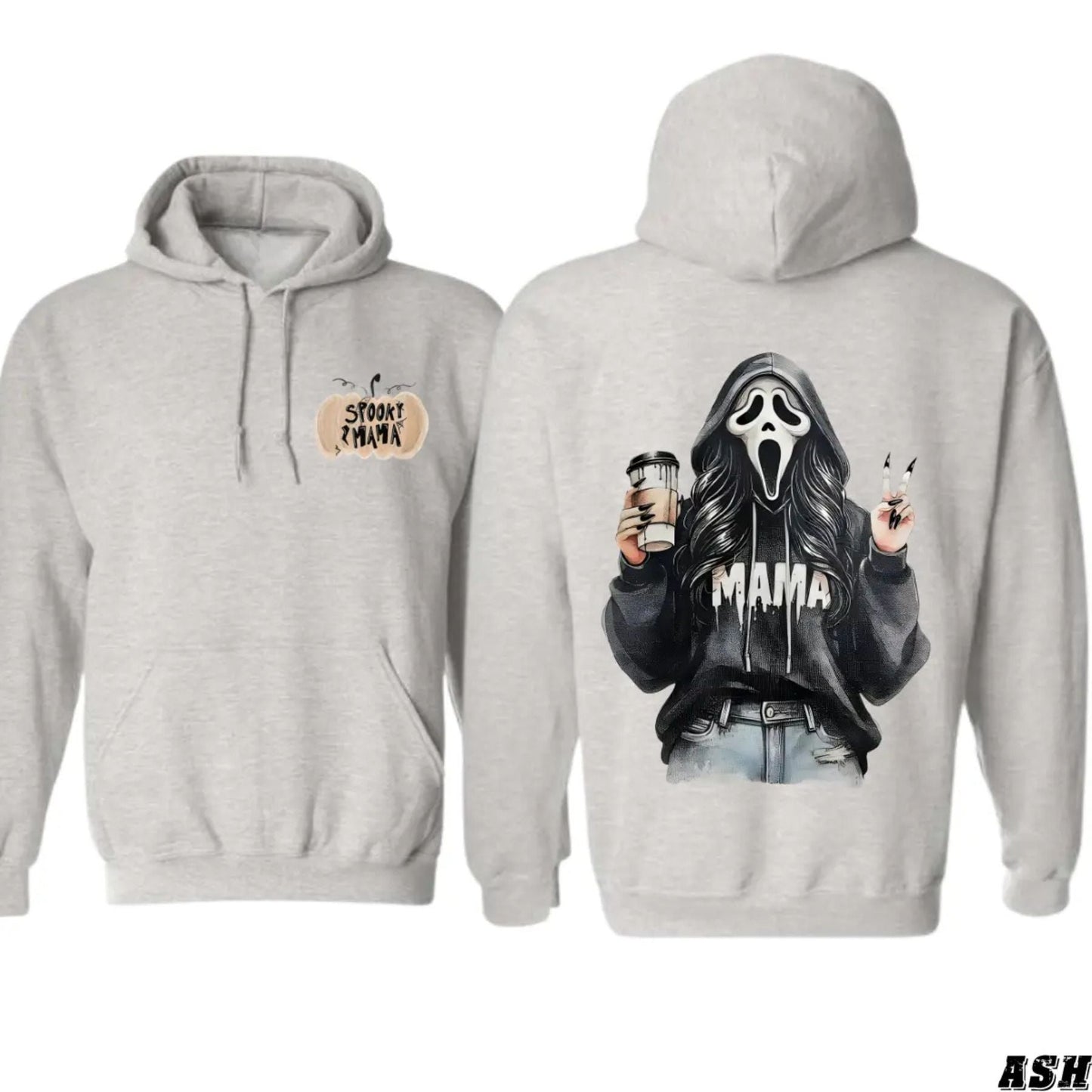 Spooky Mama Coffee Ghost Hoodie – Cozy Unisex Pullover for Moms, Fun Halloween Design, Perfect for Fall, Pumpkin Patch & Trick or Treating