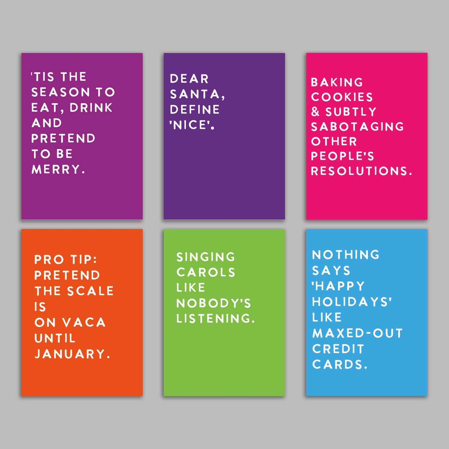 Modern Humorous Christmas Greeting Cards, Set of 24