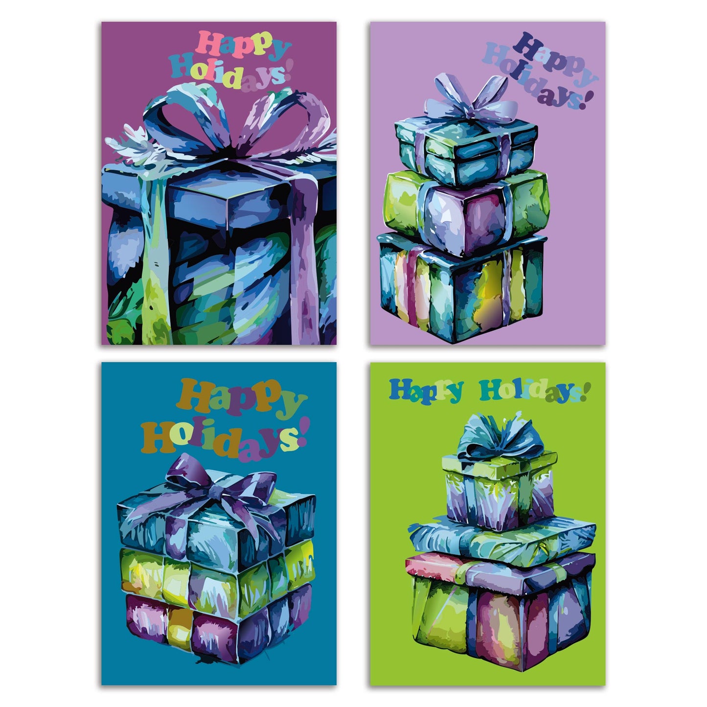 Happy Holidays Christmas Present Greeting Cards, Set of 24