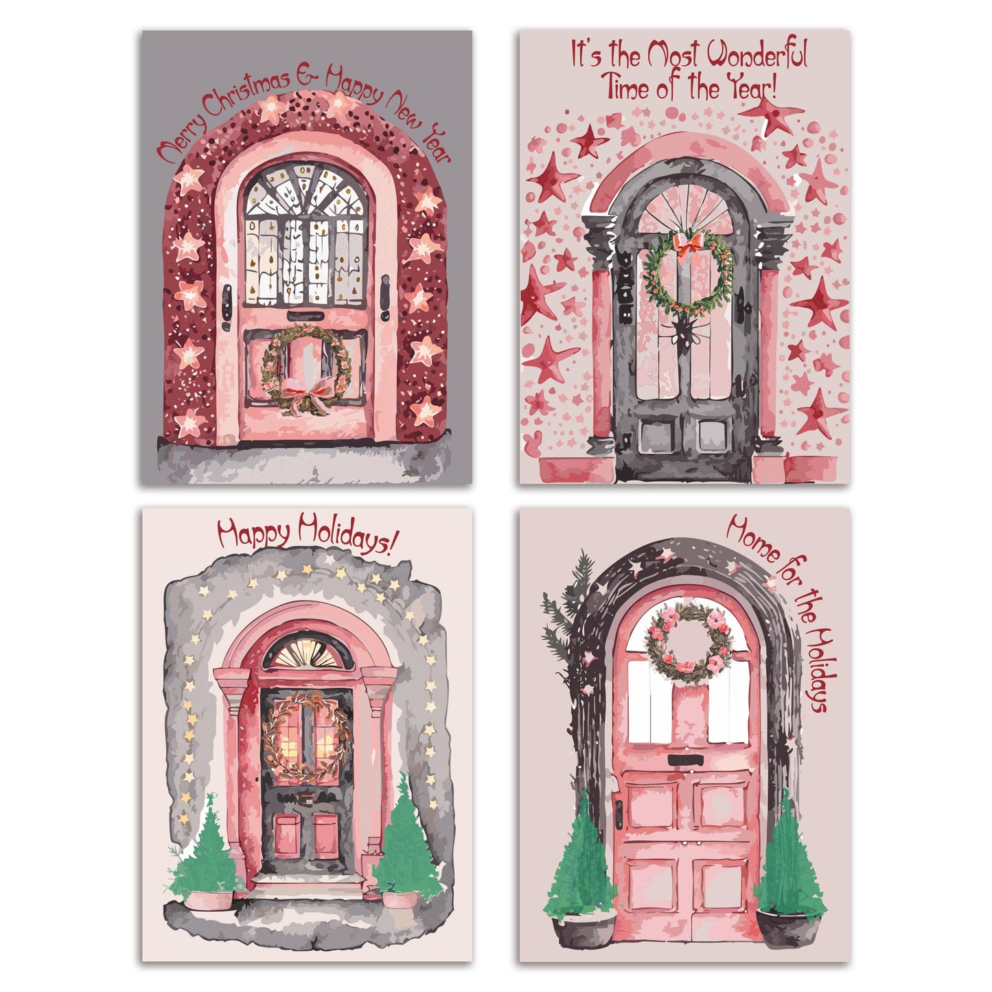 Nostalgic Christmas Front Door Greeting Cards, Set of 24