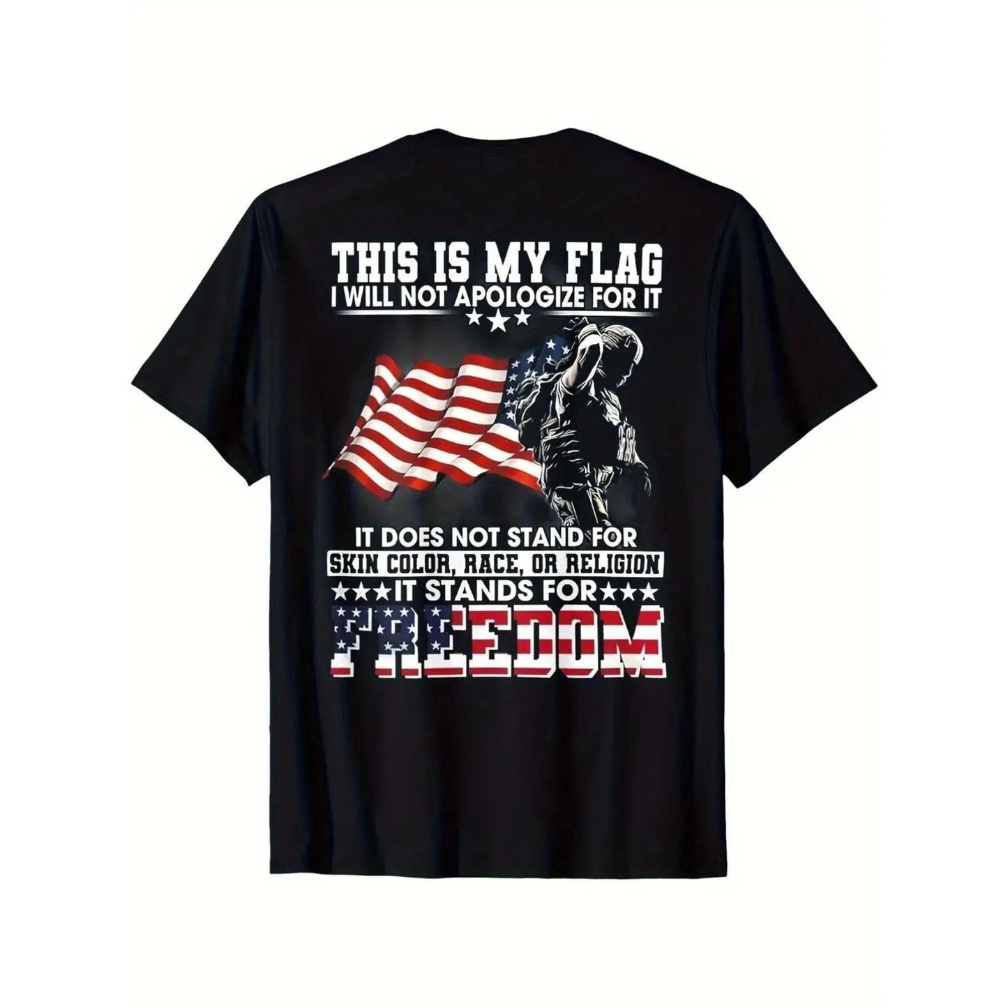 Vintage American Flag & Soldier T-Shirt - Patriotic Military Print Tee, Unisex US Veteran Apparel