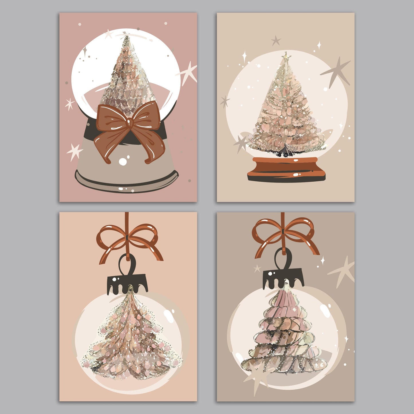 Snow Globe and Ornament Christmas Cards, Set of 24