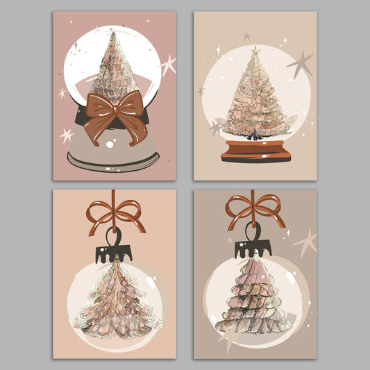 Snow Globe and Ornament Christmas Cards, Set of 24