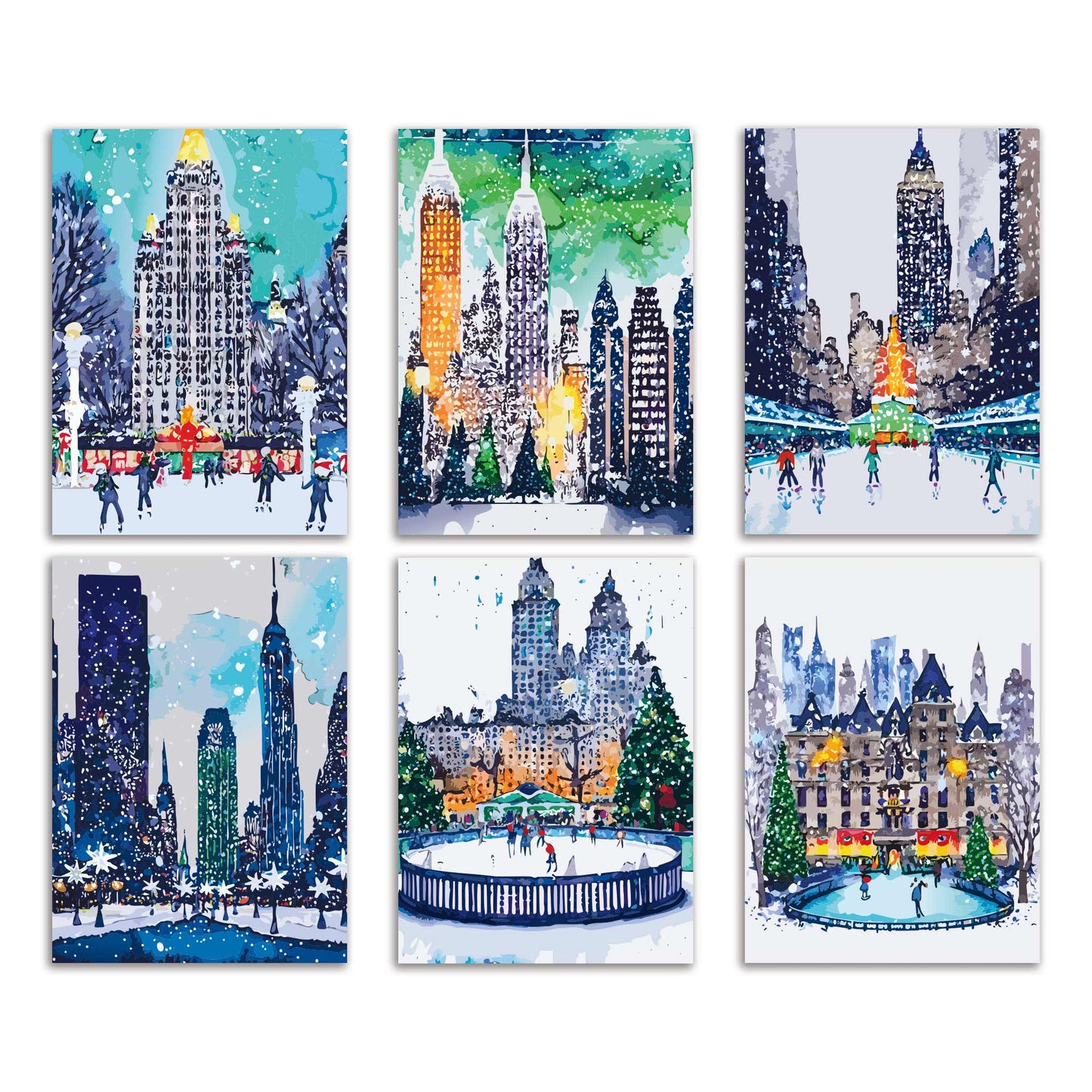 Manhattan Ice Skating Holiday Greeting Cards, Set of 24