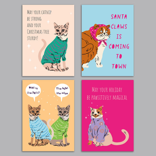 Cat Christmas Greeting Cards, Set of 24
