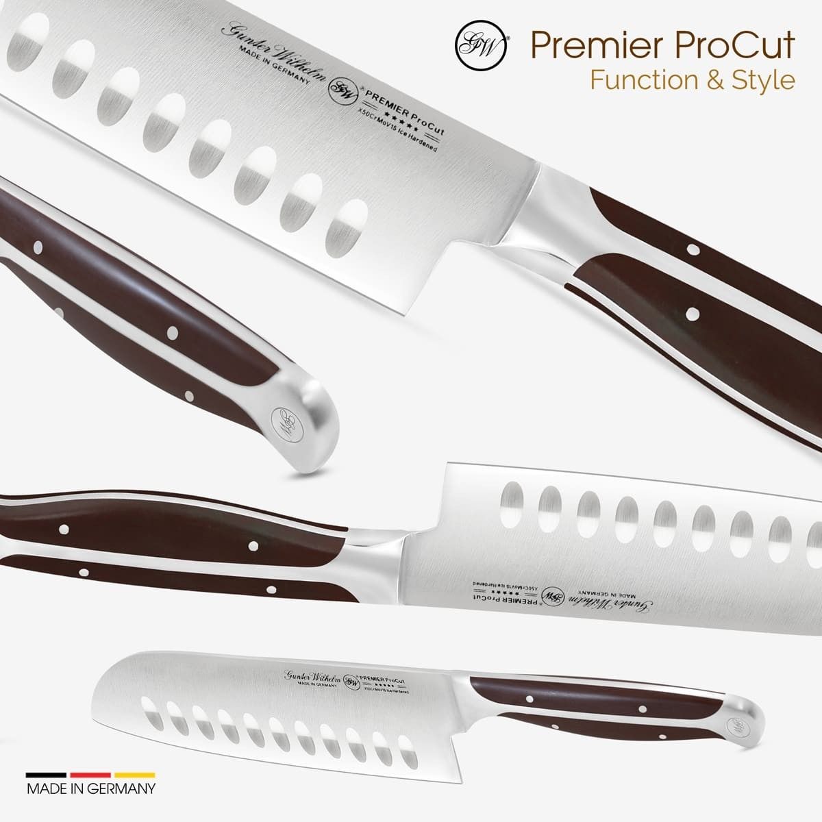 Gunter Wilhelm Premier Santoku Knife, 5 Inch | Dark Brown ABS Handle SKU: 30-317-0405-2