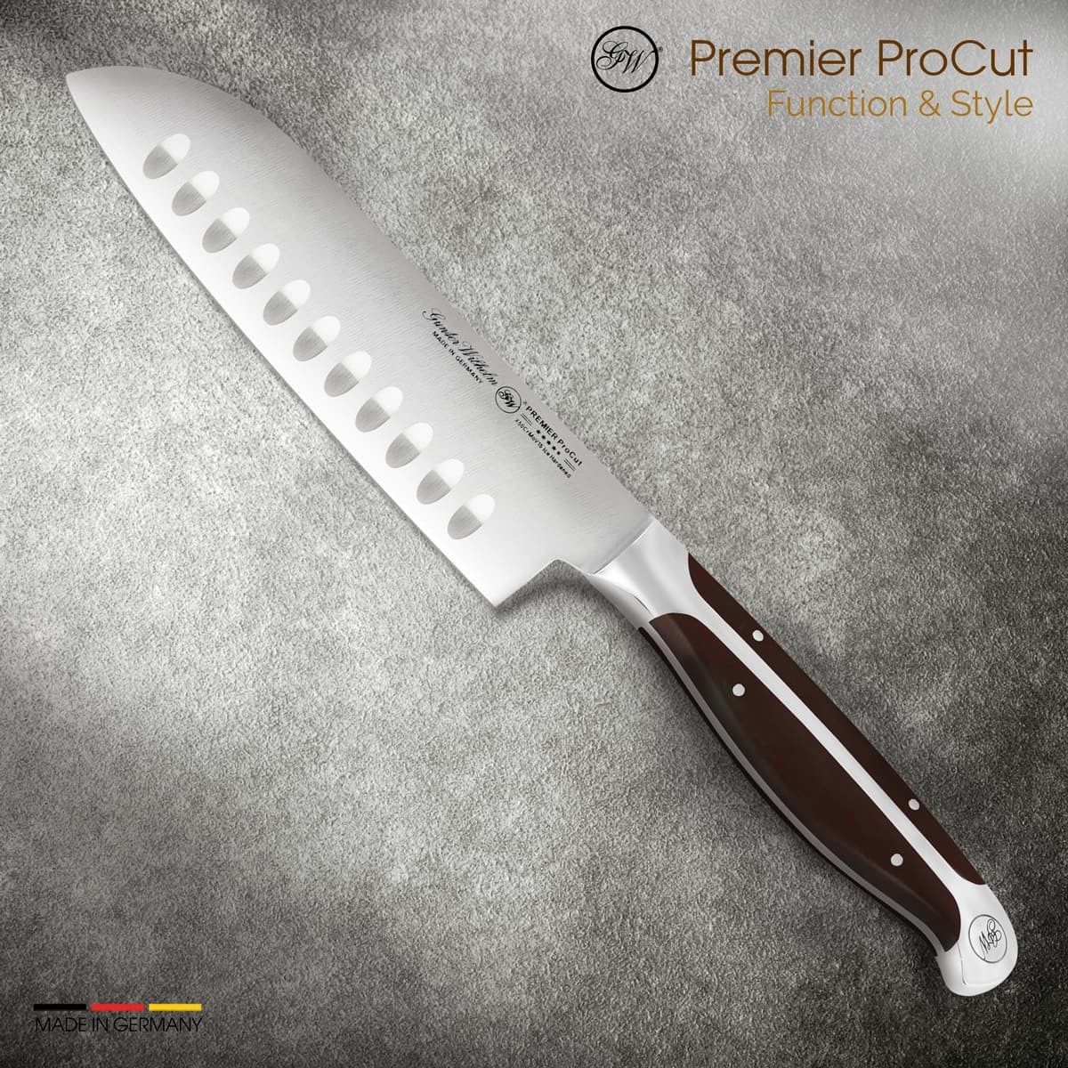 Gunter Wilhelm Premier Santoku Knife, 5 Inch | Dark Brown ABS Handle SKU: 30-317-0405-4